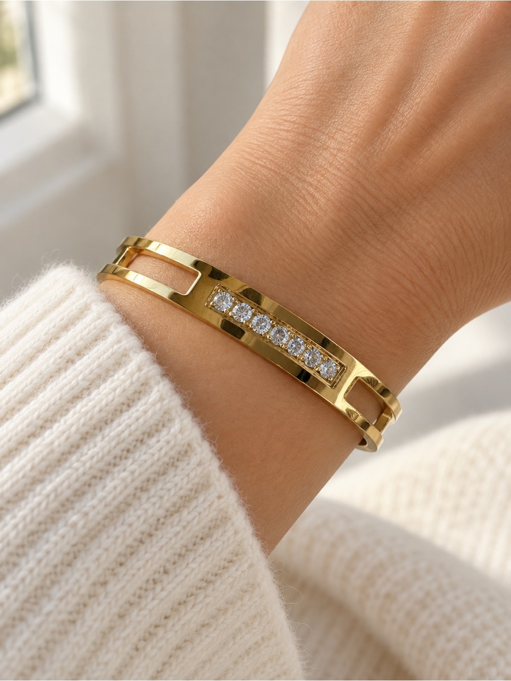 18K Gold Plated Bar Bangle Bracelet - Women Jewelry